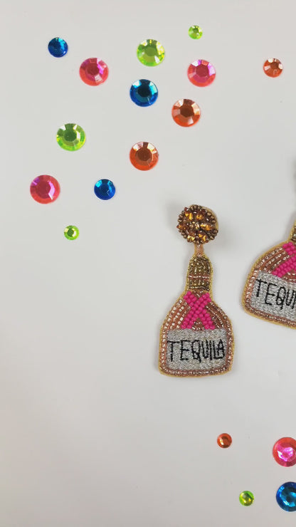 Gold/Pink Tequila Bottle Earrings