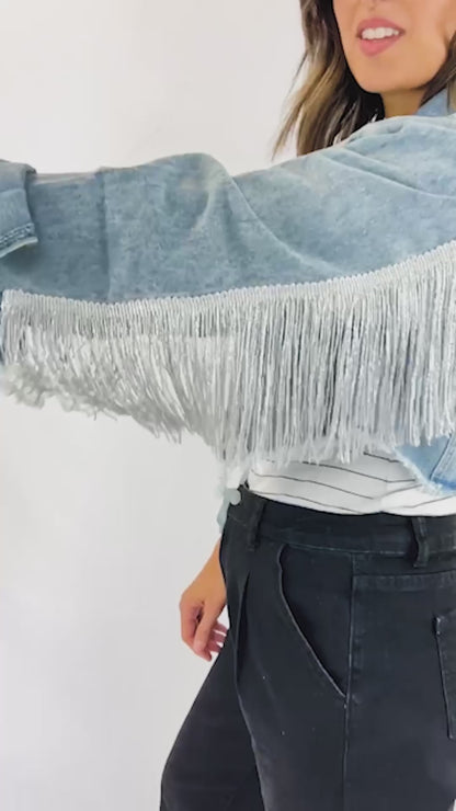 (Blue Fringe) Bachelorette Party Denim Jacket