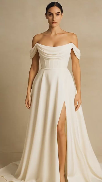 Elegant Off-Shoulder Wedding Dress with Slit