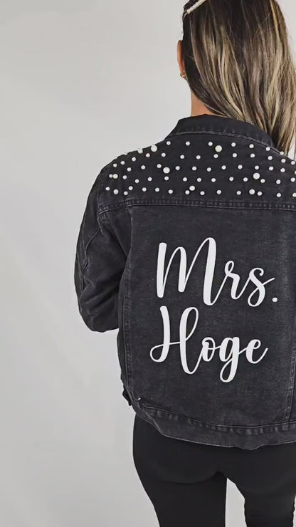 (Black Pearl) Customized Mrs. Adams  Pearl Denim Jacket