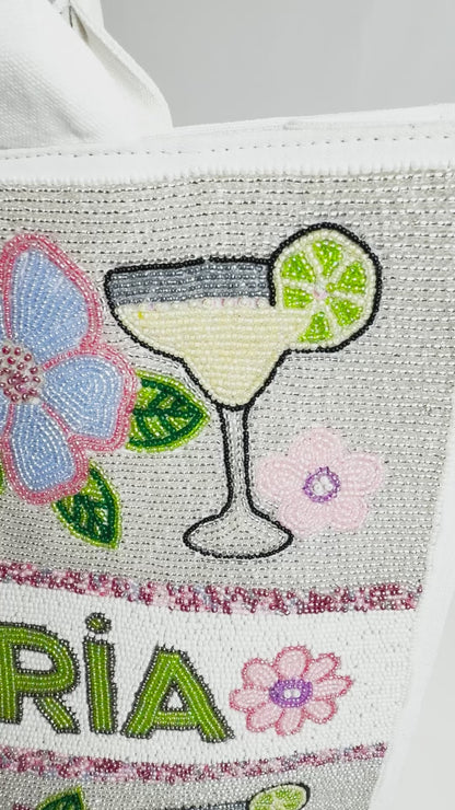 Custom Margarita Floral Beaded Tote Bag
