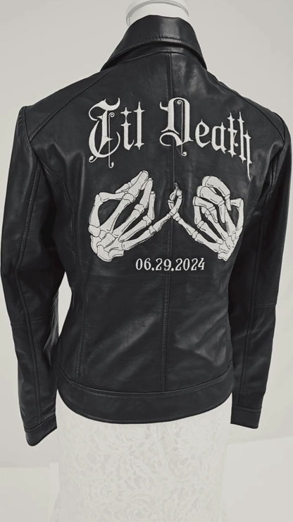 (Real Leather) Skeleton Hand Till Death Leather Jacket