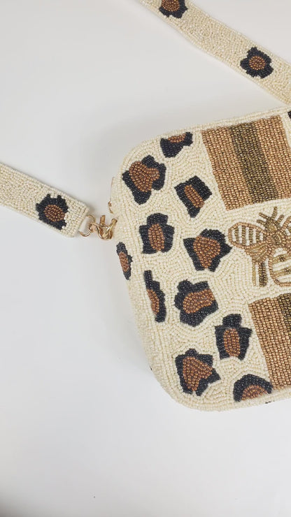 Leopard Print Beaded Box Bag