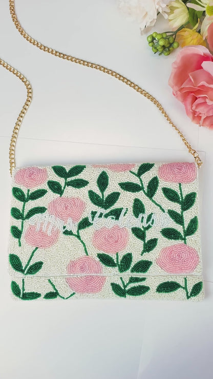 Personalized Floral Beaded Clutch