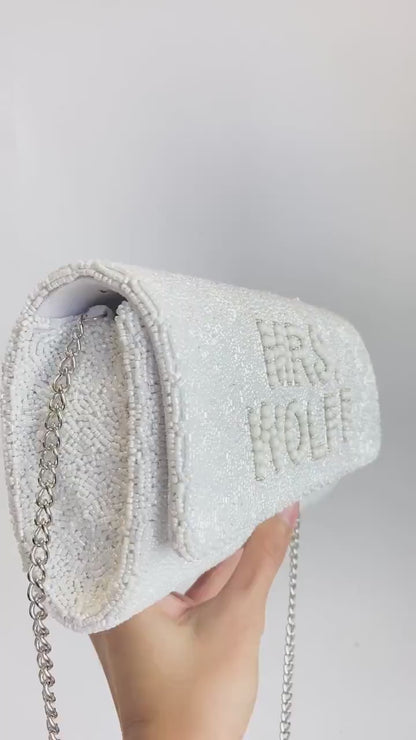 Pearl with Gold Personalized Hand Beaded Clutch (FOG)