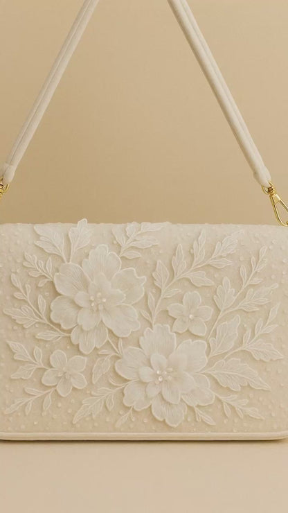 Ivory Floral Shoulder Bag for Brides & Weddings