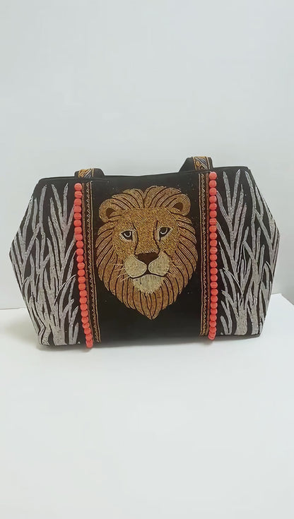 Lion Beaded Tote