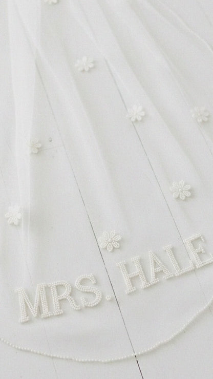 Pearl Floral Personalized Wedding Veil