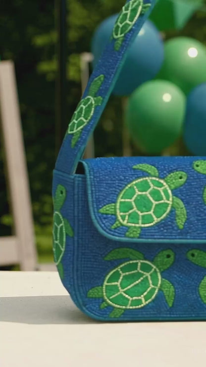 Green Turtle Beaded Bag