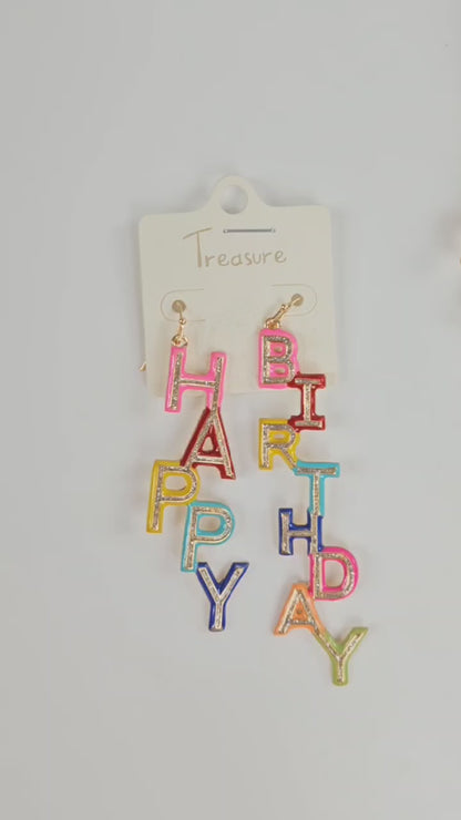 Gold Happy Birthday Earrings