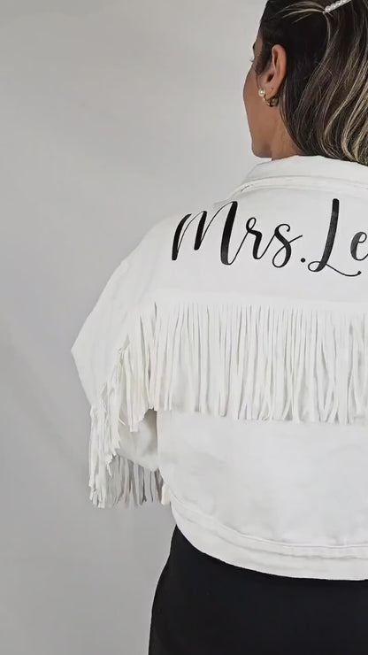 (White Fringe) Wifey White Fringe Jean Jacket