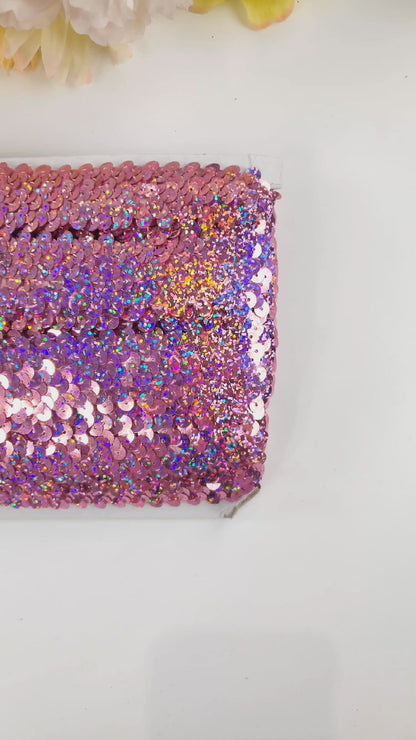 Holographic Light Pink Stretch Sequin Trim Roll