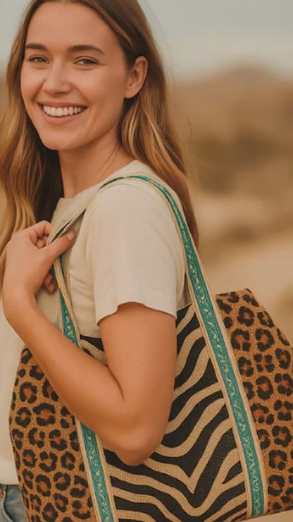 Leopard Zebra Beaded Tote