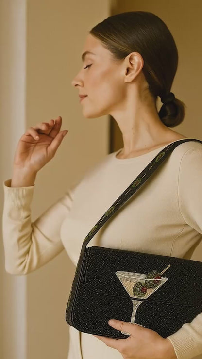 Glass Martini Beaded Shoulder Bag