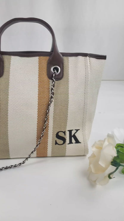 Personalized Medium Striped Tote Bag