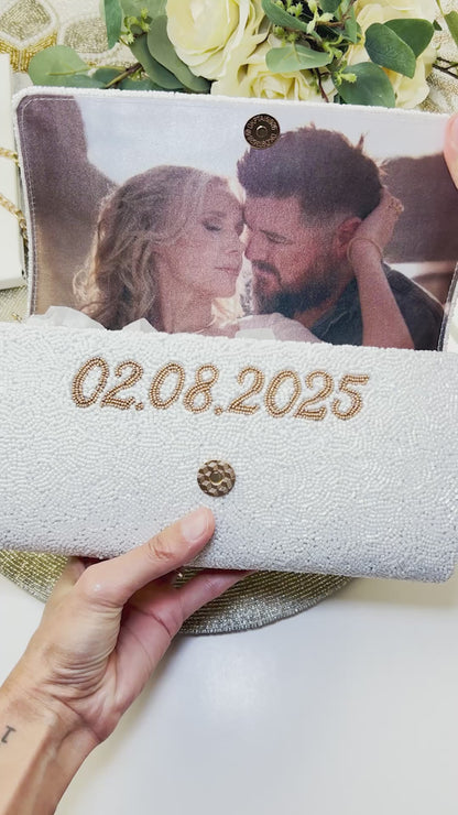 Personalized Mrs Beaded Clutch Purse (FOG)