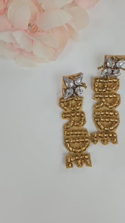 Gold Flower Seed Bead Bride Earrings