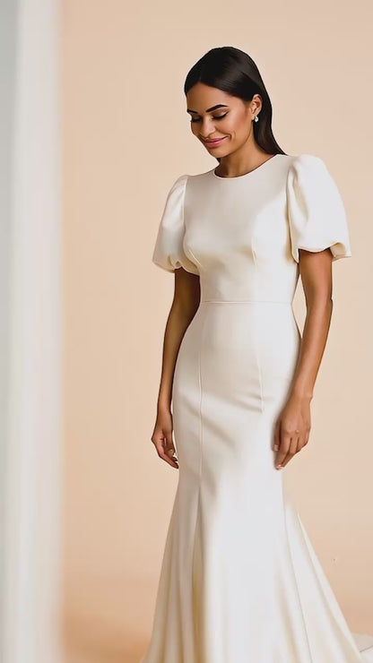 Puff Sleeve High Neck Wedding Dress