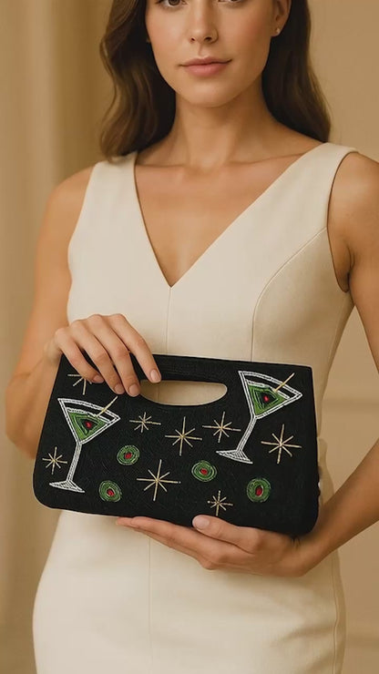 Spilling Martini Glass Beaded Clutch