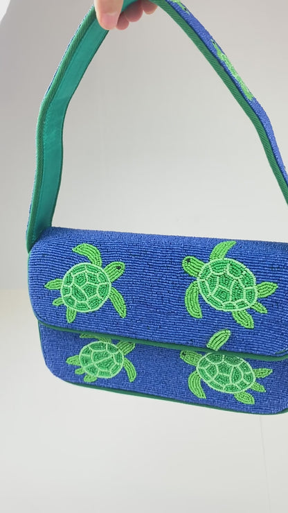 Green Turtle Beaded Bag