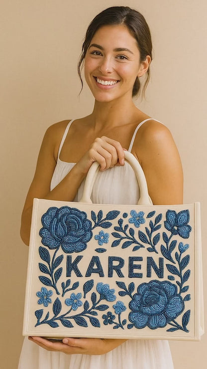 Floral Beaded Tote
