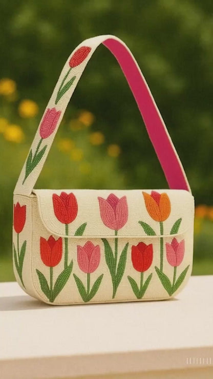 Flower Beaded Shoulder Bag