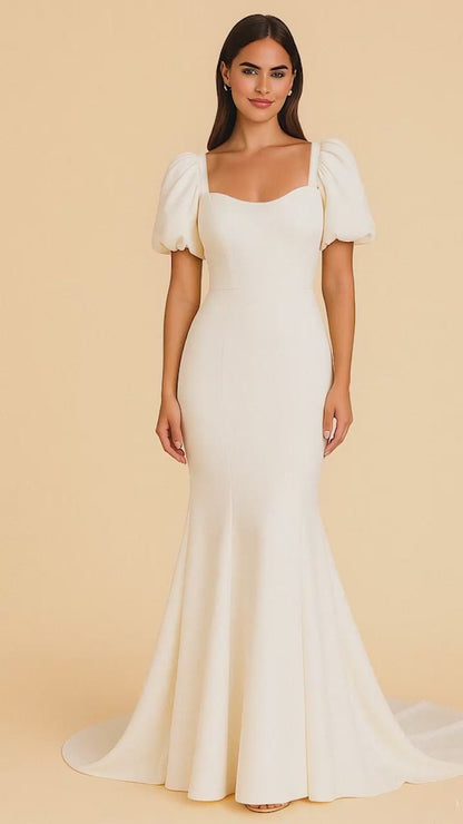 Square Neck Puff Sleeve Wedding Dress