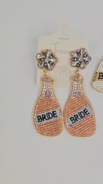 Coral Bride Champagne Bottle Seed Bead Earrings