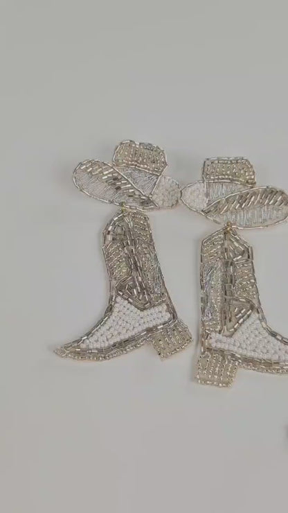 White Boots Seed Bead Earrings