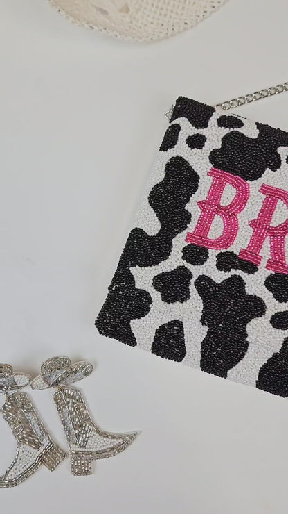 Cow Print Pink Bride Clutch