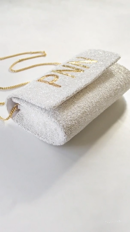 Personalized Hand Beaded Clutch (FOG)