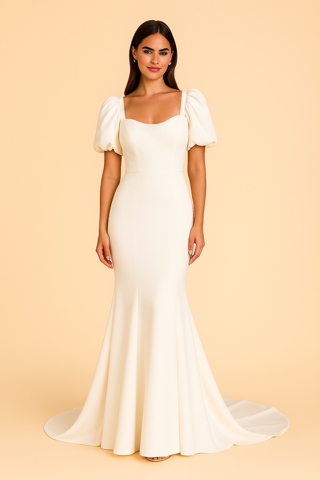 Square Neck Puff Sleeve Wedding Dress