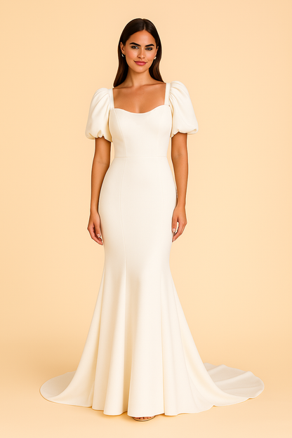 Square Neck Puff Sleeve Wedding Dress
