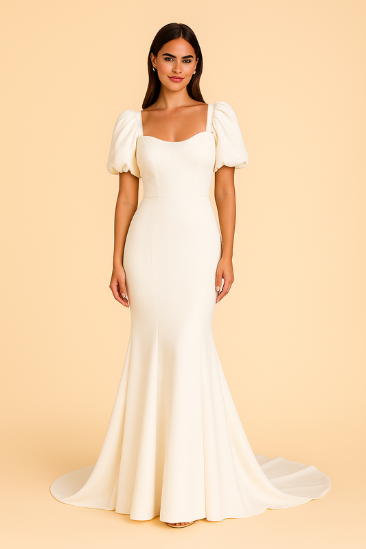 Square Neck Puff Sleeve Wedding Dress