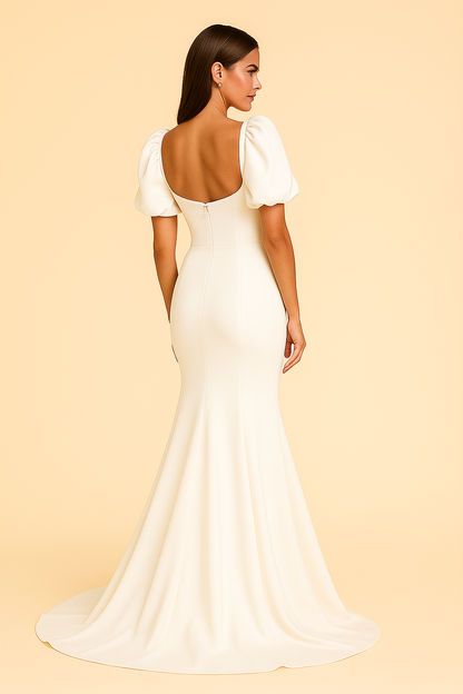 Square Neck Puff Sleeve Wedding Dress