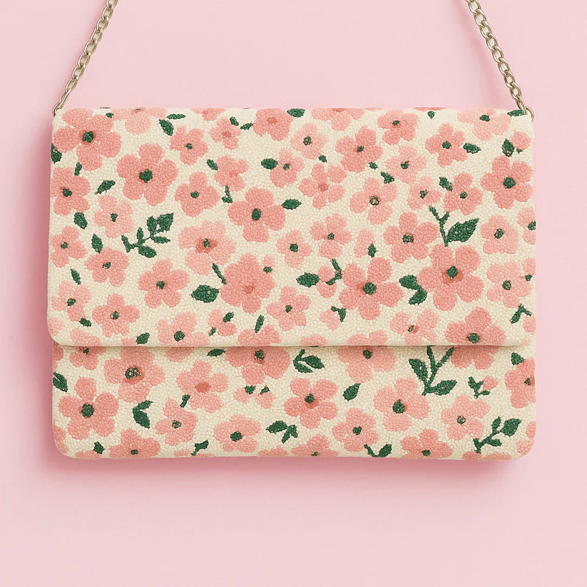 Personalized Floral Beaded Clutch