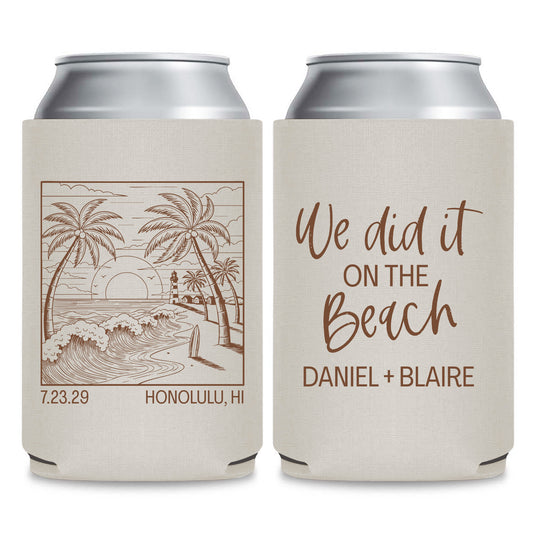 Custom Beach Themed Wedding Can Coolers