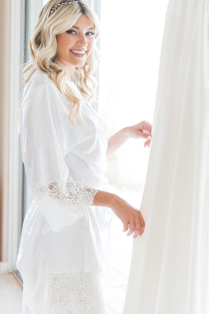 Custom Lace Bridal Satin Robe