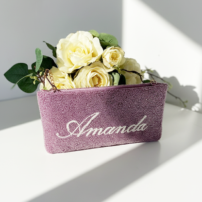 Beaded & Velvet Zipper Bridal Clutch