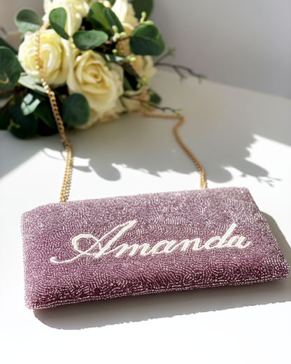 Mrs. Last Name Beaded Zipper Purse