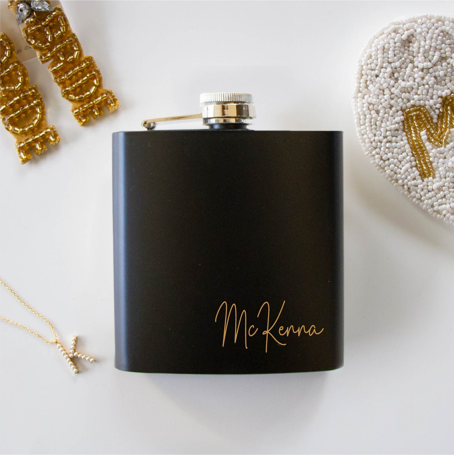 Personalized Bridesmaid Black Hip Flask Gift
