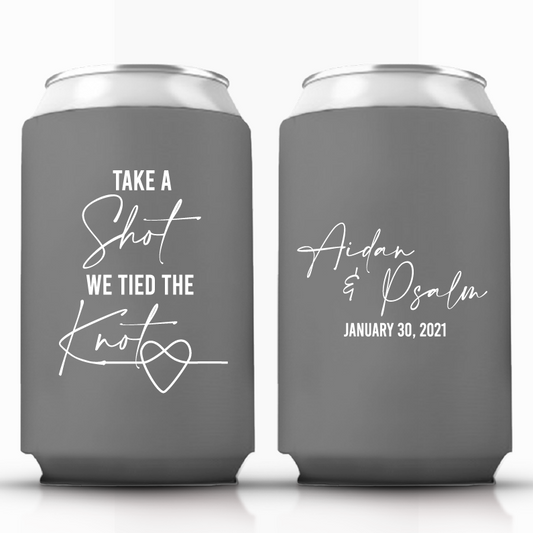 Take A Shot We Tied The Knot - Heart Style Can Coolers (309)