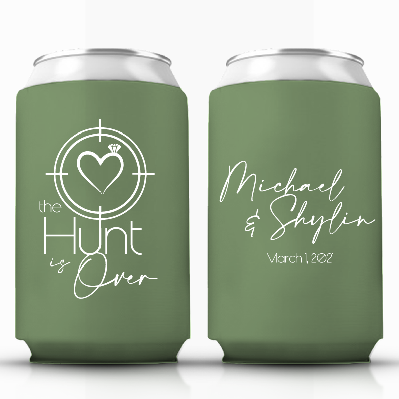 The Hunt Is Over - Heart Target Style Wedding Can Coolers (318)