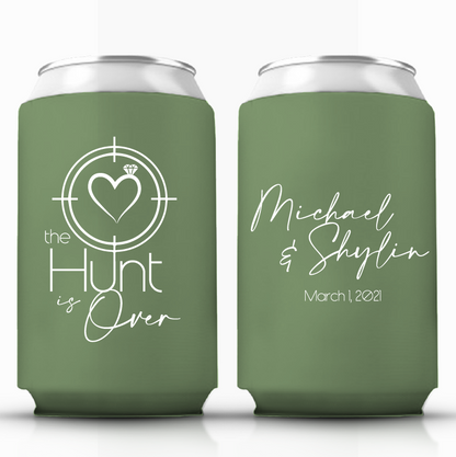 The Hunt Is Over - Heart Target Style Wedding Can Coolers (318)