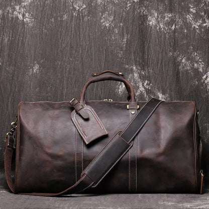 Engraved Genuine Leather Duffle Bag for Men