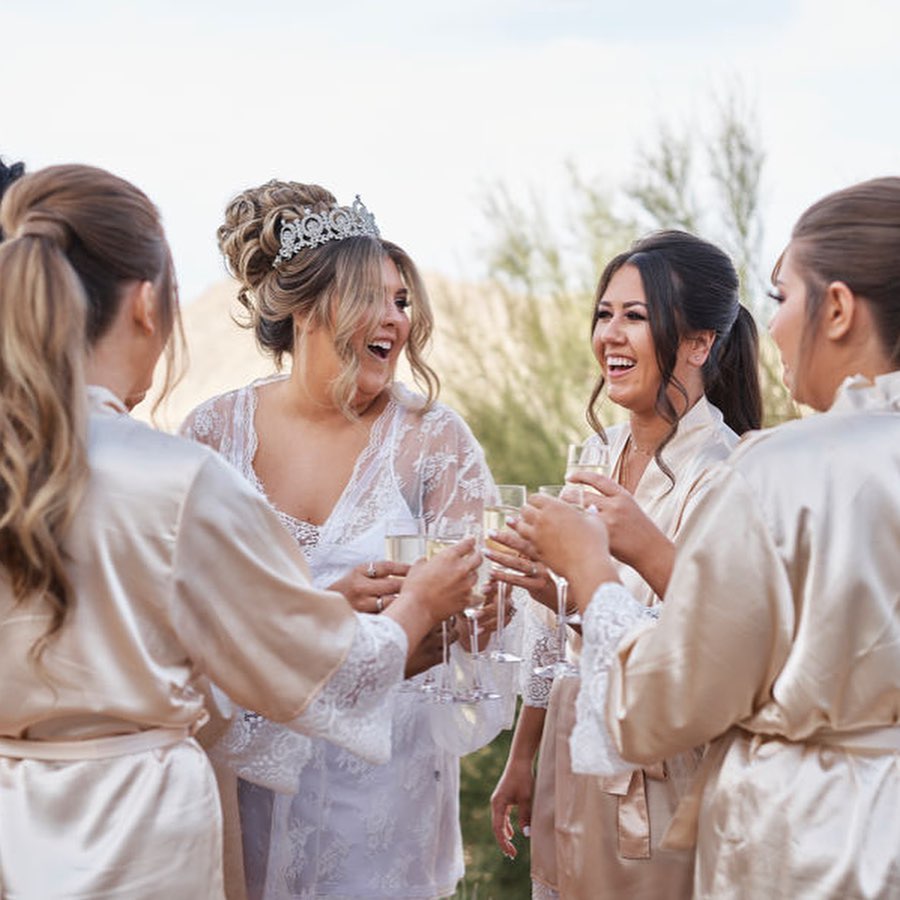 Champagne Lace Bridal Robe - Lace Bridesmaid Robes – Lace Satin Robes – Lace Kimono Robes – Lace Wedding Robes - Wedding Gifts - Bridal Gifts - Bridesmaid Gifts - PrettyRobes