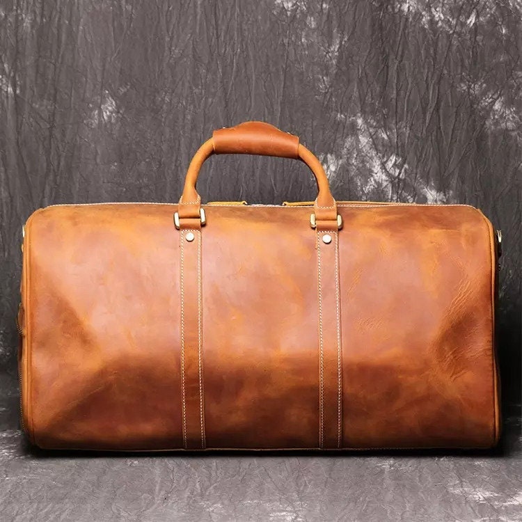Engraved Leather Duffle Bag for Men