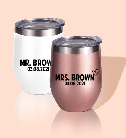 Solid Style Mr. And Mrs. Wedding Wine Tumblers