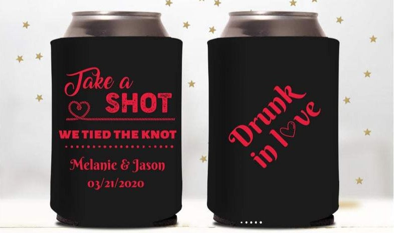 Take a shot, we tied the knot, Wedding Custom Can Cooler (ct)