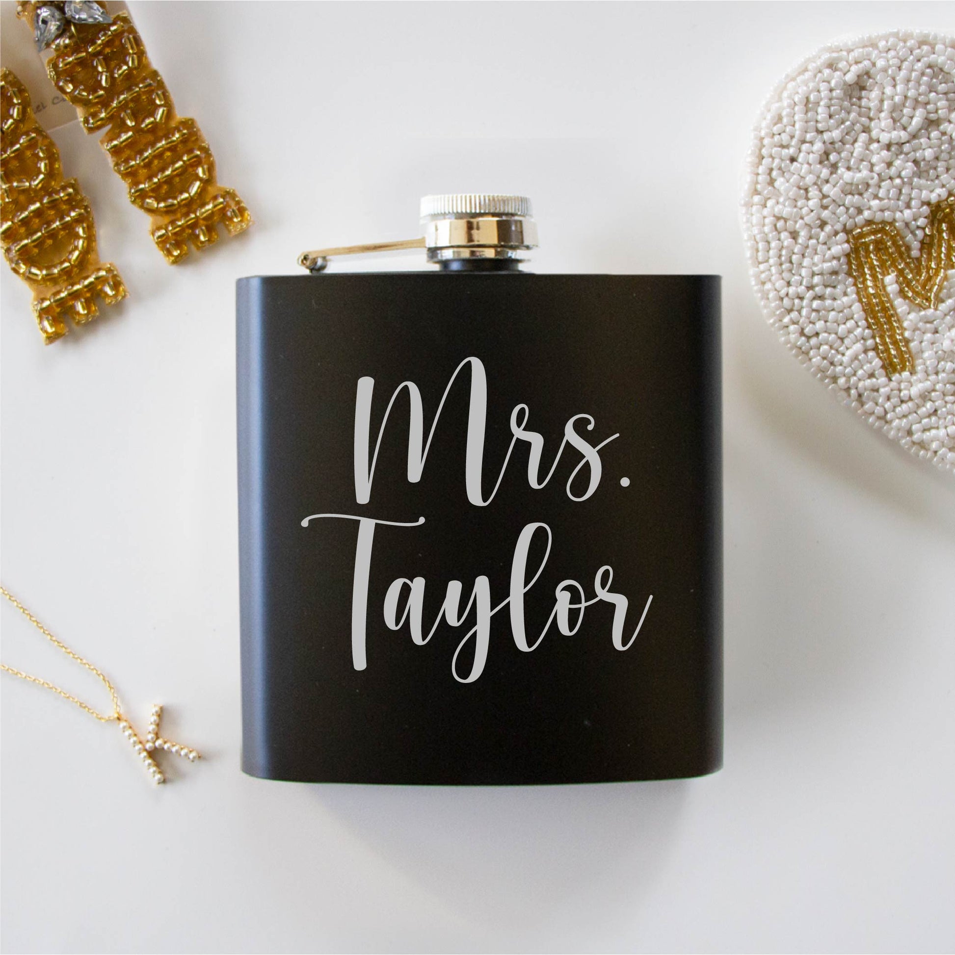 Personalized Last Name Black Hip Flask image